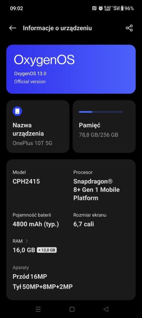OnePlus 10T 5G 16gb ram 256 GBProcesor  Snapdragon 8 Ge
