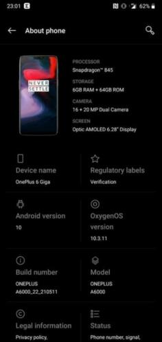 OnePlus 6 64GB 6G RAM