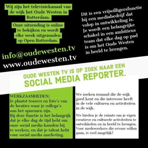 Oude Westen TV zoekt social media reporter