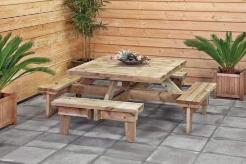 Picknicktafel vierkant gempregneerd vuren