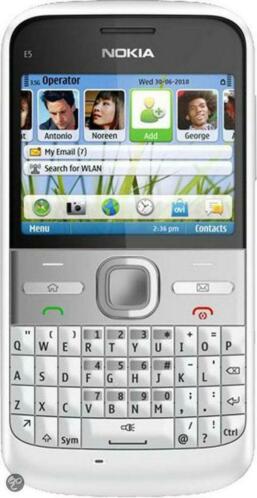 Prijstopper T.k.. Nokia E 5 wit met lader en accu