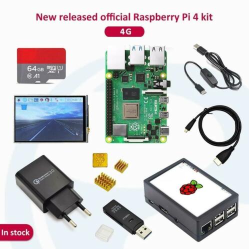 Raspberry pi 4 4GB Model B met 64Gb SD, Touchscreen en Case.