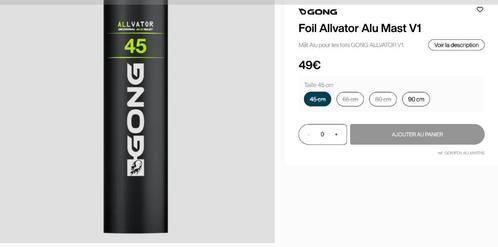 RECHERCHE gong kite Foil Allvator Alu Mast V1 en 45cm ou 65