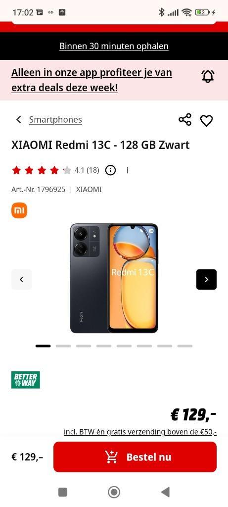 Redmi 13c 128gb zwart. WEEK OUD