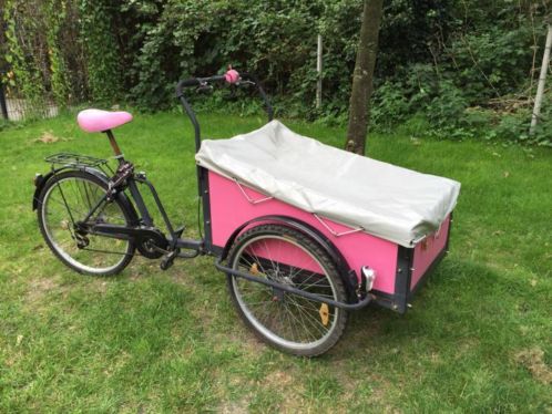 Roze bakfiets met maxi cosi houder