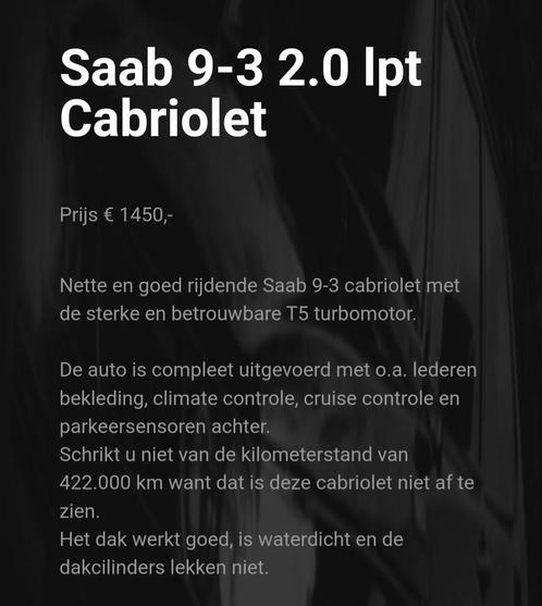 Saab 9-3 2.0 T Cabrio 2000 Grijs