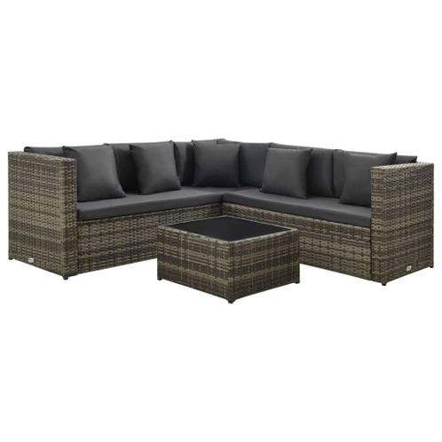 Sale 4-delige Loungeset met kussens poly rattan grijs