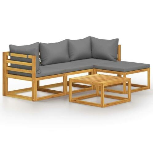 SALE-5-delige Loungeset met kussens massief acaciahout opop