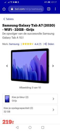 SAMSUNG Galaxy Tab A7 32 GB WiFi Donker Grijs 2020 Nieuw
