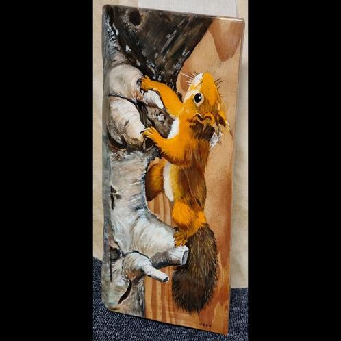 Schilderij eekhoorn op hout voor huis of tuin
