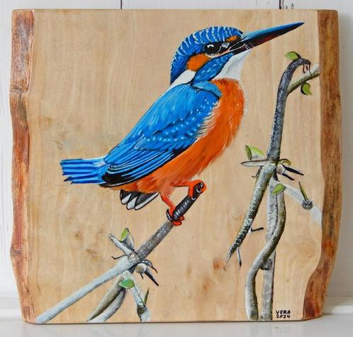 Schilderij ijsvogel op hout voor huis of tuin