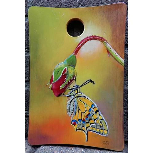 Schilderij vlinder (koninginnepage) op hout voor huis of tui