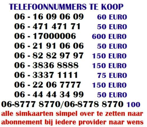 Simkaarten mooie 06-nummers te koop  prepaid of abonnement