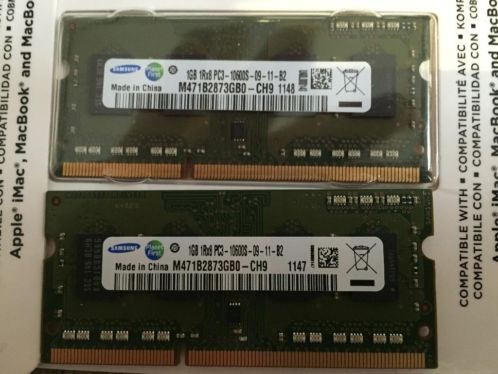 SO-DIMM van Samsung 2 x 1GB 1Rx8 PC3-10600S-09-11-B2