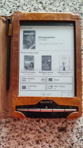 Sony PRS-T1 e-Reader met mp3 speler, Lederen Cover 16Gb