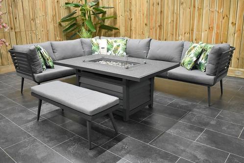 Sorrento Loungeset Hoekbank met Vuurtafel Aluminium Dark Gre