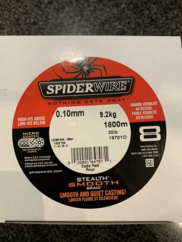 spiderwire 8 braid 1000 code red  1800m en 9,2 kilo