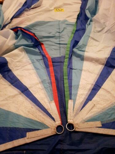 Spinnaker blauw, wit, lichtblauw, zijlijk 9, onderlijk 5 mtr