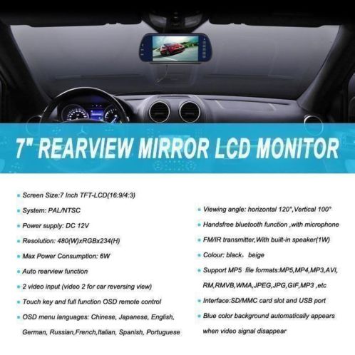 SPY Achteruitrij Mirror LCD 7.0 Inch Scherm (BluetoothMP5) 