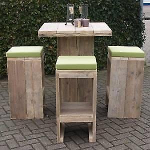 steigerhouten bartafel incl 4 krukken