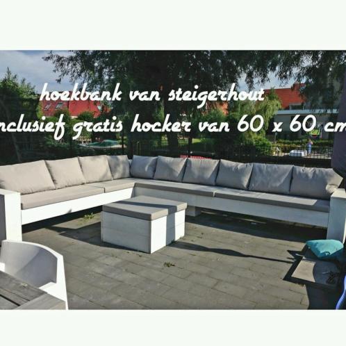 steigerhouten hoekbank loungebank inclusief gratis hocker