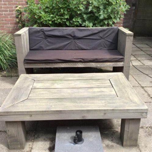 Steigerhouten tuinset met kussens