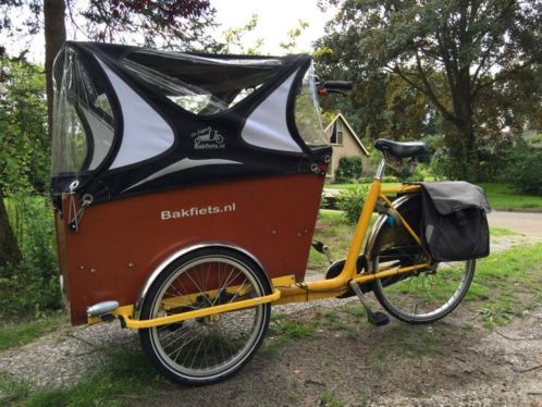 Sterke bakfiets van bakfiets-nl met cabrio regenhuif