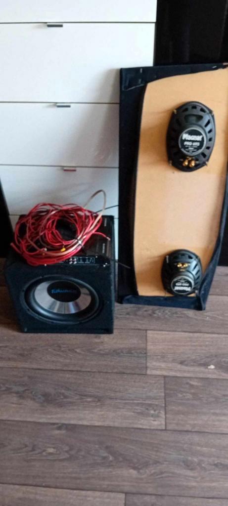 Subwoofer met versterker speakers en kabels
