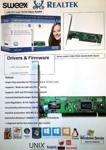 Sweex 100 Mbits PCI netwerkkaart netwerkadapter LAN Realtek