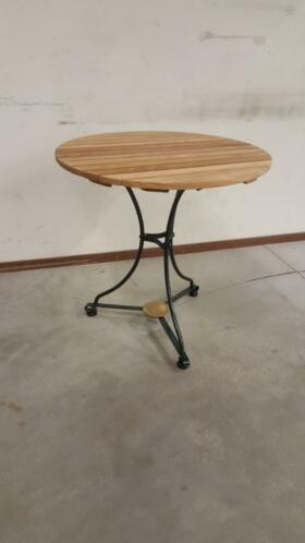 Teak houten - smeedijzeren bistro tafel nostalgisch 75 cm