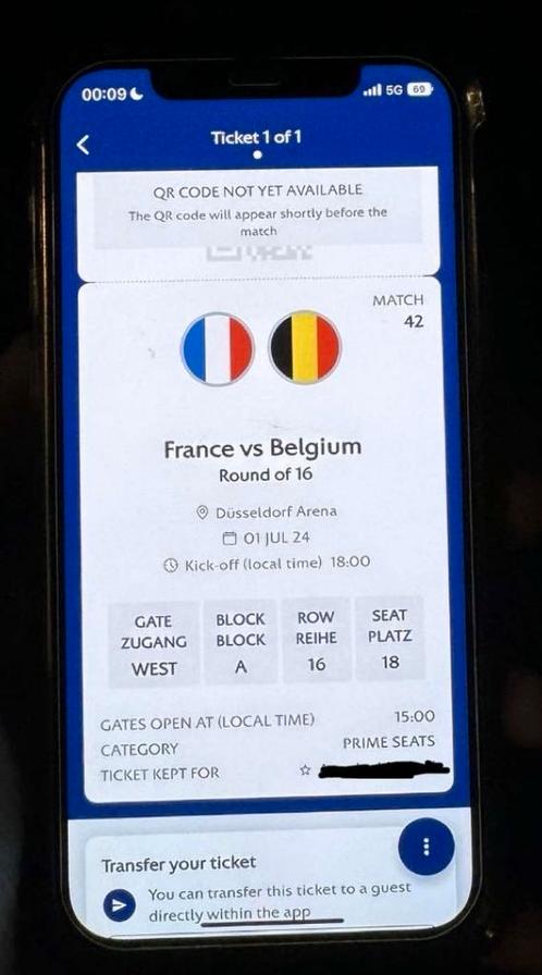Ticket  Frankrijk-Belgie 800 Prime Seats