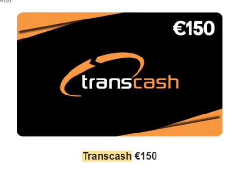 transcash tegoed kaart 150 EURO