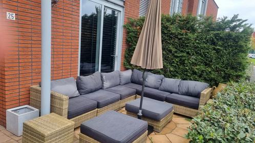 tuin loungeset Hoekbank 370x250 2 hocker bijzettafeltjes