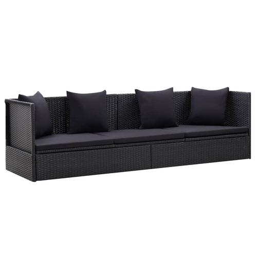 Tuinbed met kussens poly rattan zwart gratis bezorgd