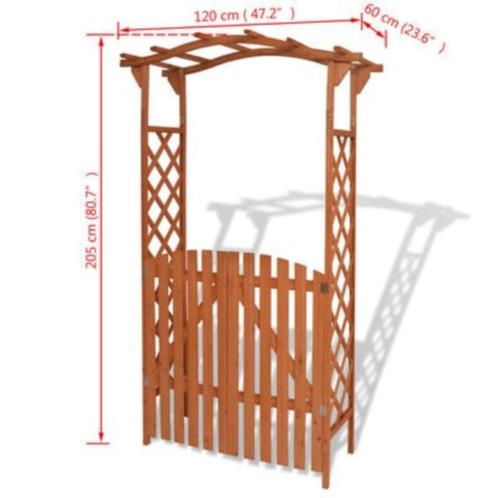 Tuinboog met poort 120x60x205 cm massief hout