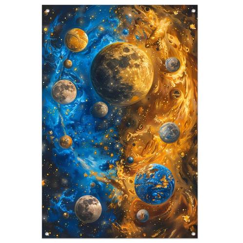 Tuinposter 100x150cm  Abstract Planeten Dans in Kosmisch Uni