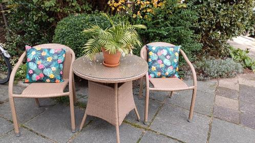 Tuinset met kussens poly rattan beige