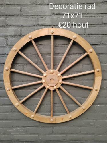 Tuinwanddecoratie houten wiel rat rond vintage 71x71