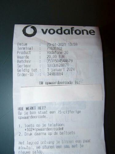 Twintig euro Vodafone prepaid beltegoed
