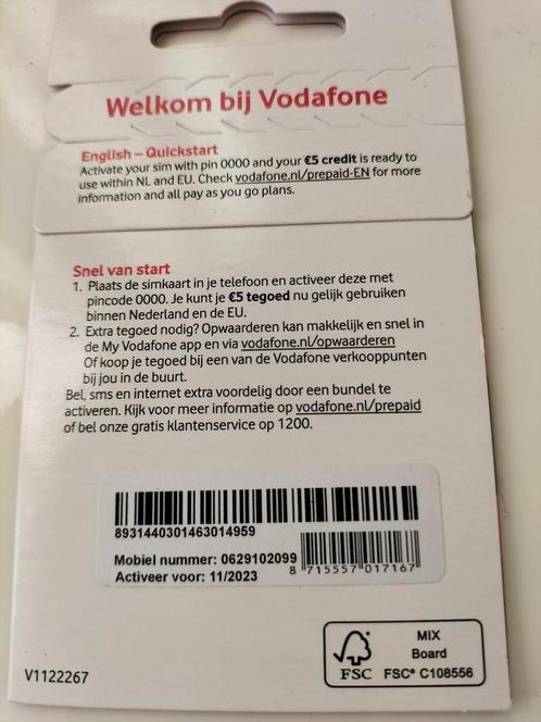 Uitstekend top nr Vodafone vaste prijs incl verzendkosten