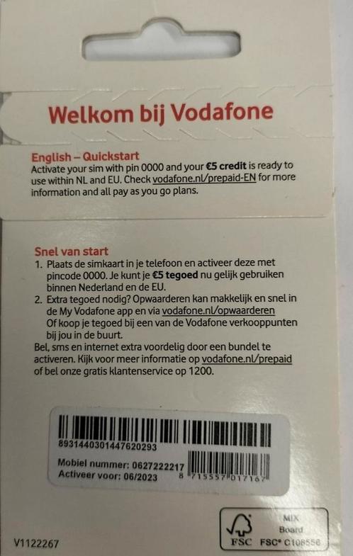 Unieke Makkelijk nummer Vodafone Prepaid Simkaart 0627222217