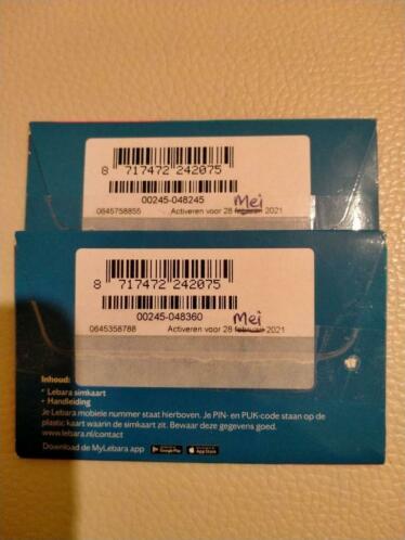 Unieke Mooie Simkaart Lebara 2 voor 20.00 Incl verzd erbij.