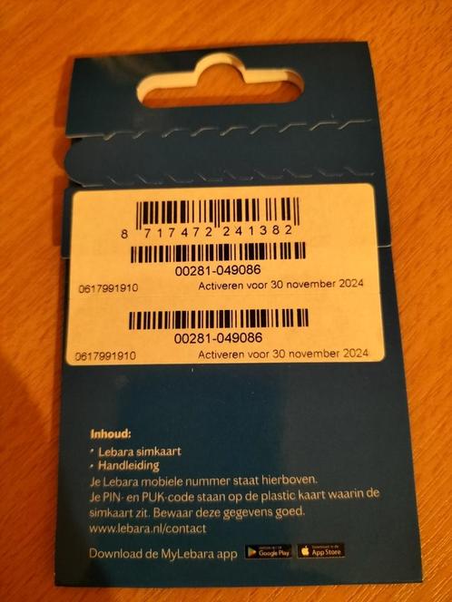 Unieke nummer Lebara Prepaid Simkaart vaste prijs 0617991910