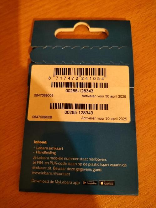 Unieke nummer Lebara Prepaid Simkaart vaste prijs 0647089008
