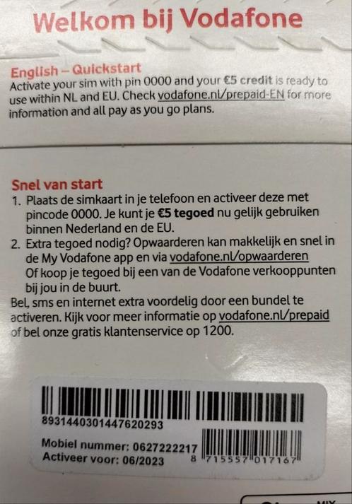 UNIEKE NUMMER VODAFONE PREPAID 0627222217