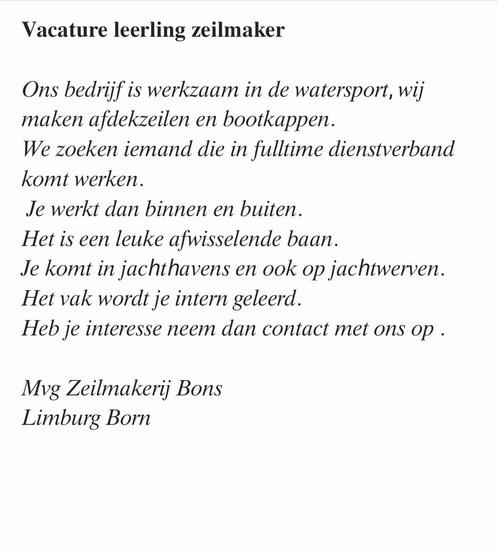 Vacature leerling zeilmaker