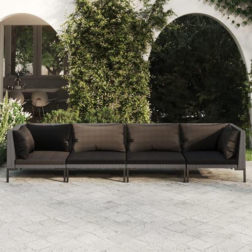 vidaXL 4-delige Loungeset met kussens poly rattan