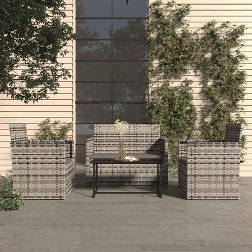 vidaXL 4-delige Loungeset met kussens poly rattan grijs