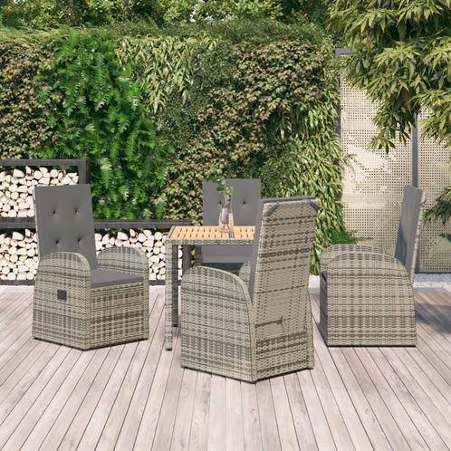 vidaXL 5-delige Tuinset met kussens poly rattan grijs