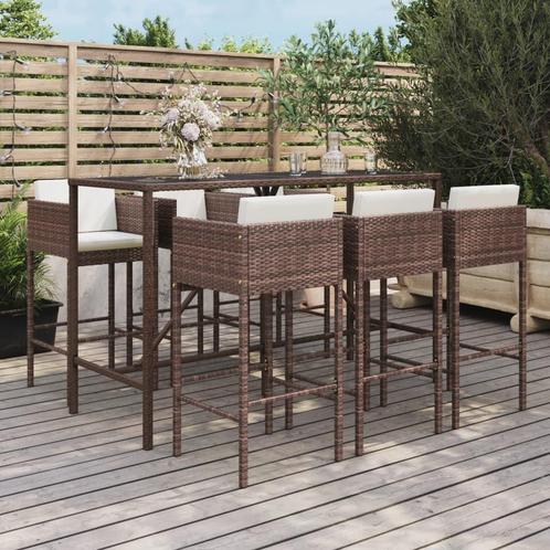 vidaXL 7-delige Tuinbarset met kussens poly rattan bruin